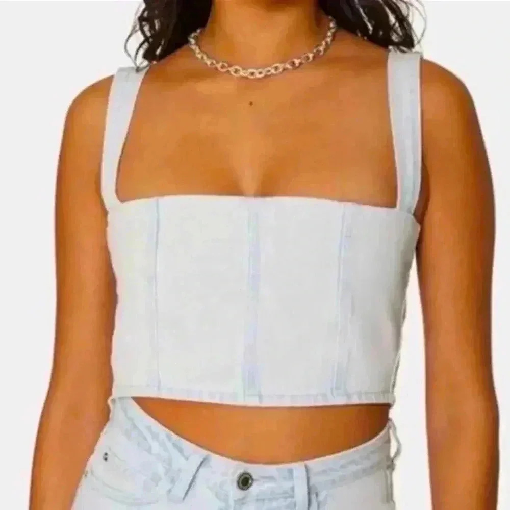 Weworewhat - Bustier Denim Crop Top NWT